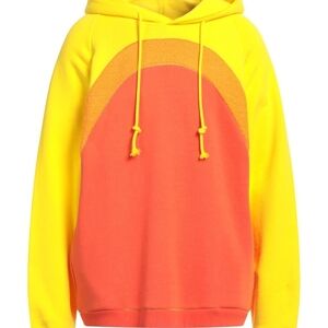 ERL Colorblock Orange Yellow Fleece Pullover Hoodie XL Hooded Drawstring